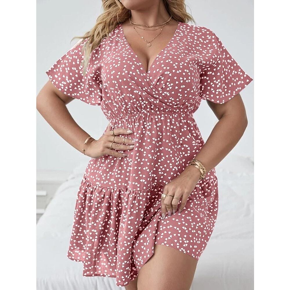 Loness tiered pink ruffled dress boho size 3XL flutter sleeve flowy flirty Vneck